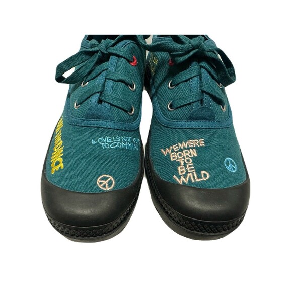 NEW Love Moschino Womens Size 8 Playful Embroidery  Teal Sneakers Black Lug Sole - Picture 2 of 11